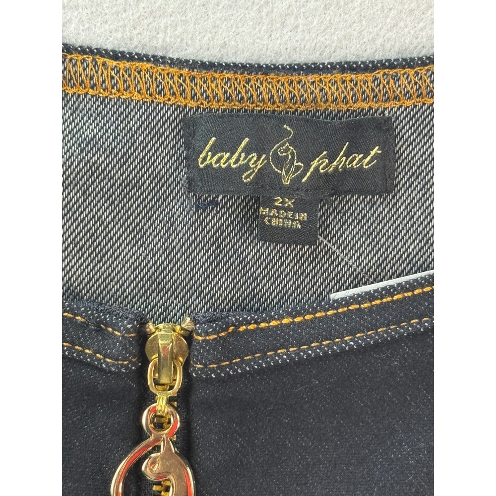 Baby Phat Denim Bodysuit 2X Rhinestone Logo Thong Snap Crotch NWT Y2K Baddie - Picture 2 of 15